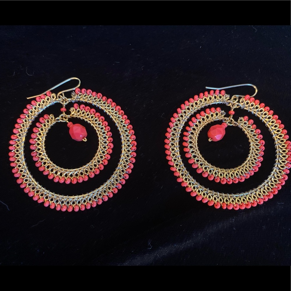 Golden Coral Double Hoop Earrings